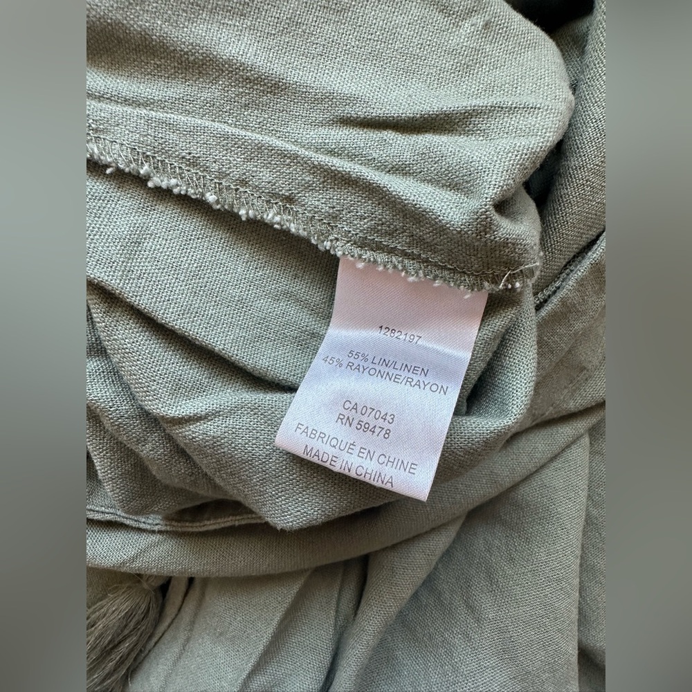 House of Harlow 1960 Sage Green Linen-Blend Wide Leg Tassel Drawstring Pants - Picture 5 of 8
